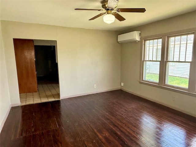 524 S 8th St, Clinton, OK 73601 - empty room with an AC wall unit, hardwood / wood-style floors, and a ceiling fan