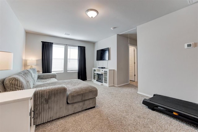 10409 NW 25th St, Yukon, OK 73099 - living area with light colored carpet and attic access