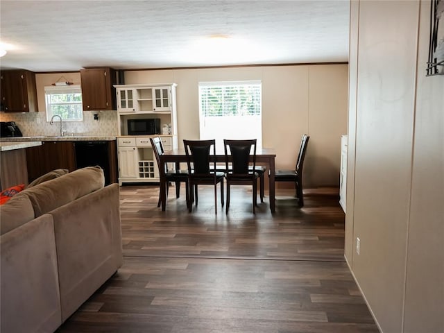 16940 Wildwood Dr, Lexington, OK 73051 - dining space featuring dark wood-style floors and a textured ceiling