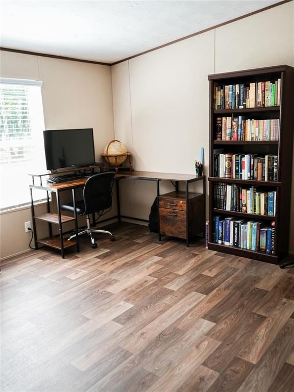 16940 Wildwood Dr, Lexington, OK 73051 - office area featuring ornamental molding and wood finished floors