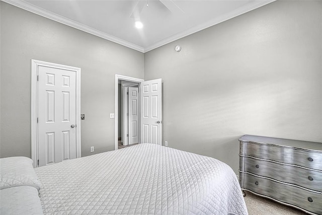 517 N Quail Run, Altus, OK 73521 - carpeted bedroom featuring crown molding and a ceiling fan