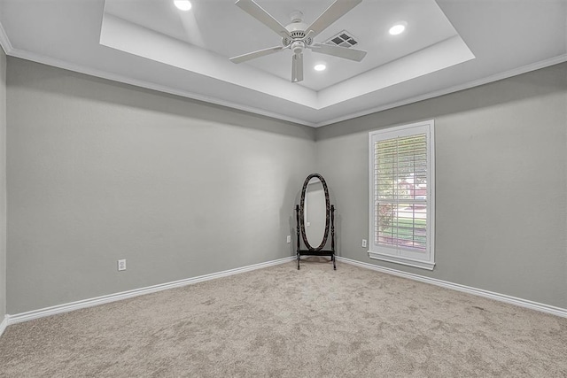 517 N Quail Run, Altus, OK 73521 - carpeted empty room with a raised ceiling, recessed lighting, a ceiling fan, and crown molding