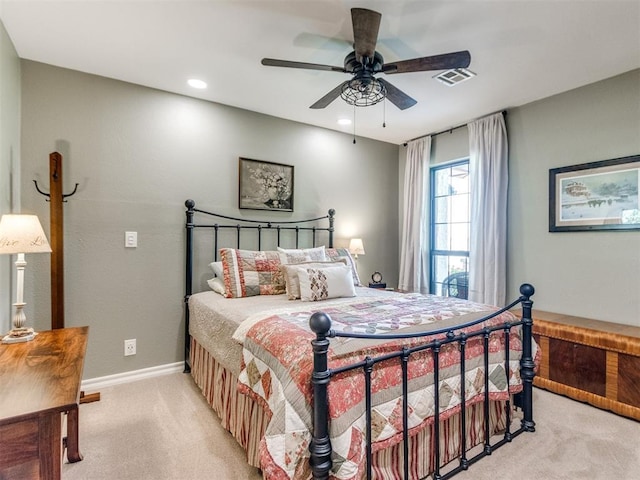 1616 E Cottonwood Rd, Goldsby, OK 73093 - bedroom with light carpet, ceiling fan, and recessed lighting