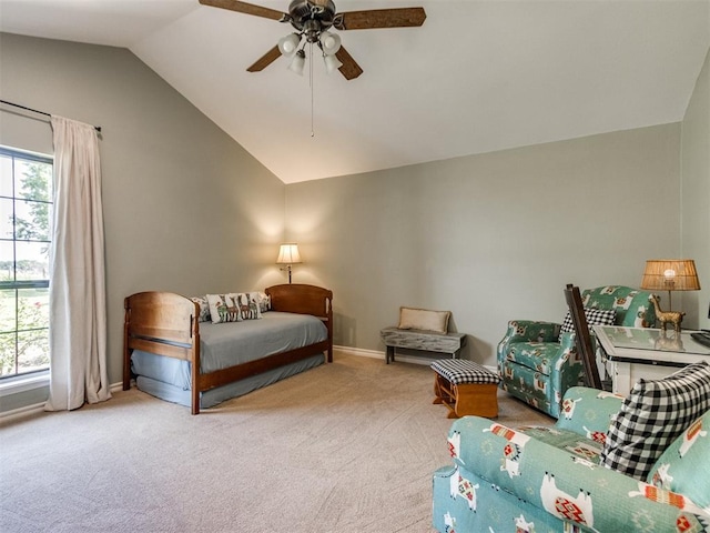 1616 E Cottonwood Rd, Goldsby, OK 73093 - bedroom featuring vaulted ceiling, carpet, and ceiling fan