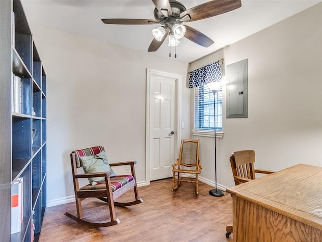 1616 E Cottonwood Rd, Goldsby, OK 73093 - office with electric panel, wood finished floors, and a ceiling fan