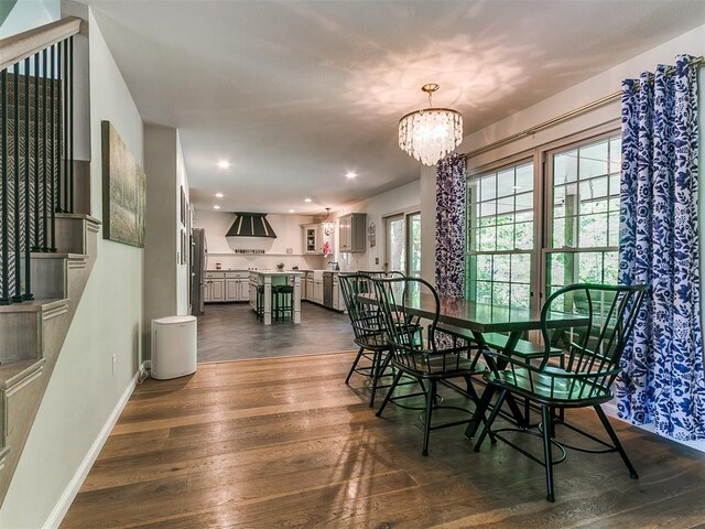 402 Hunters Ct, Edmond, OK 73034 - dining space featuring dark wood finished floors, a chandelier, and recessed lighting
