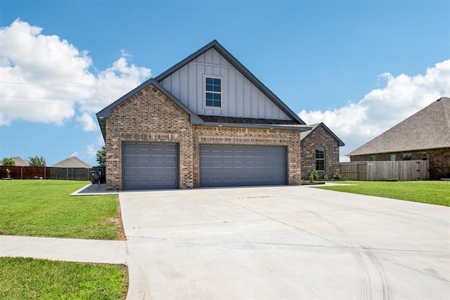 4204 Chesterfield Pl, Oklahoma City, OK 73179 - view of front of home featuring board and batten siding, brick siding, concrete driveway, and a garage