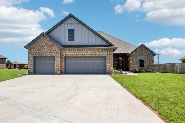 4204 Chesterfield Pl, Oklahoma City, OK 73179 - view of front of property with board and batten siding, brick siding, driveway, a garage, and a shingled roof