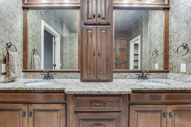 405 Kingsgate Rd, Yukon, OK 73099 - bathroom with double vanity and wallpapered walls