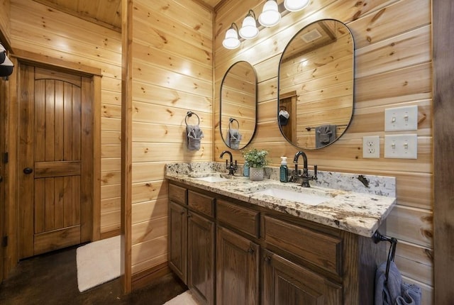 944 Camp Ranch Rd, Broken Bow, OK 74728 - full bathroom with double vanity and wooden walls