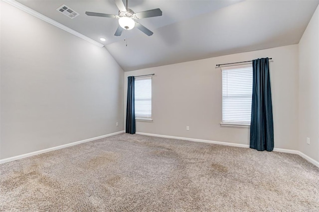 4213 NW 155th St, Edmond, OK 73013 - unfurnished room featuring a ceiling fan, carpet flooring, and vaulted ceiling