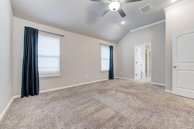 4213 NW 155th St, Edmond, OK 73013 - unfurnished bedroom with carpet floors, vaulted ceiling, ceiling fan, recessed lighting, and ornamental molding