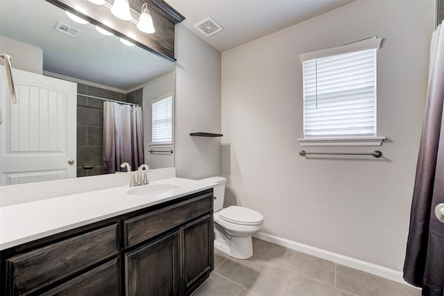 4213 NW 155th St, Edmond, OK 73013 - full bathroom with vanity, tile patterned floors, and a shower with curtain