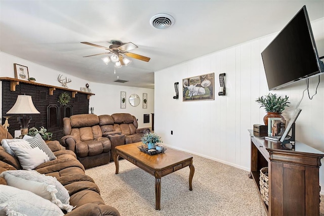 213 Meadowlark Ln, Fort Cobb, OK 73038 - living room with ceiling fan and light carpet