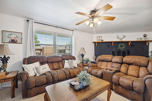 213 Meadowlark Ln, Fort Cobb, OK 73038 - living room featuring ceiling fan and carpet floors