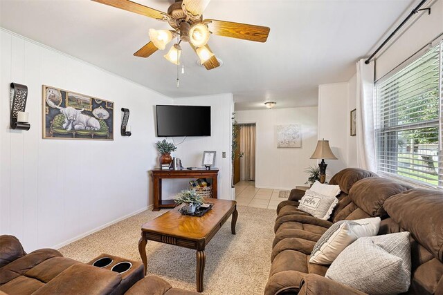213 Meadowlark Ln, Fort Cobb, OK 73038 - living room featuring ceiling fan and light tile patterned floors