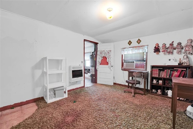 105 E E Walk, Canute, OK 73626 - carpeted office space featuring heating unit, lofted ceiling, and gas water heater