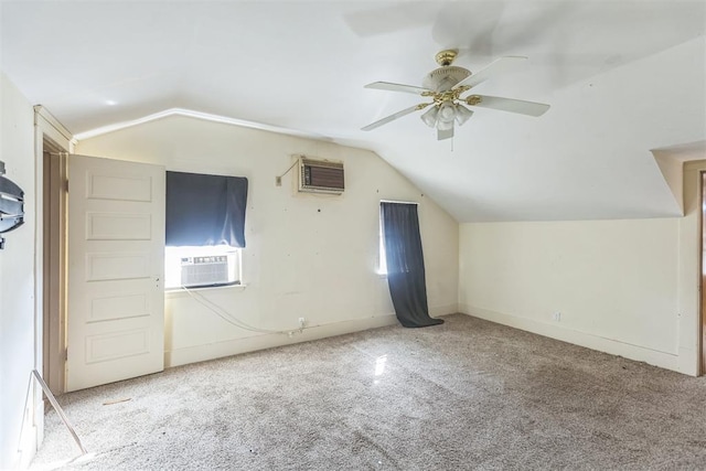 400 E Wagner Ave, Pauls Valley, OK 73075 - additional living space with cooling unit, lofted ceiling, ceiling fan, a wall mounted air conditioner, and carpet floors