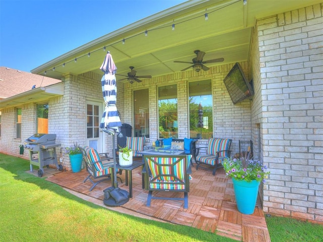 4116 Armstead Ave, Edmond, OK 73012 - view of patio / terrace featuring ceiling fan, outdoor lounge area, and a grill