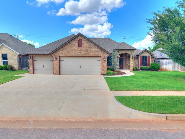 12105 SW 45th Ter, Mustang, OK 73064 - view of front of house featuring an attached garage, brick siding, driveway, and roof with shingles