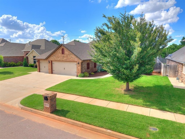 12105 SW 45th Ter, Mustang, OK 73064 - view of front of house featuring an attached garage, brick siding, concrete driveway, and roof with shingles