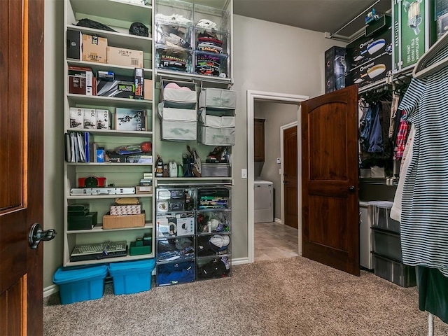 12105 SW 45th Ter, Mustang, OK 73064 - spacious closet featuring washer / dryer and carpet floors