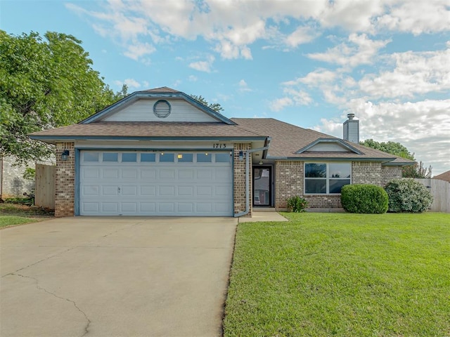 1713 SE 14th St, Moore, OK 73160 - ranch-style house with brick siding, driveway, an attached garage, and a chimney