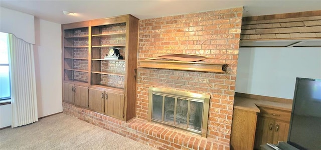 1117 Moose St, Yukon, OK 73099 - unfurnished living room featuring carpet floors and a fireplace