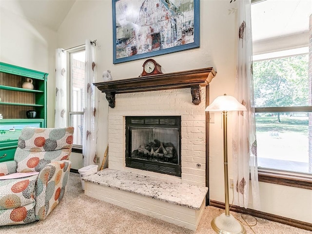 73 Sonata Ln, Shawnee, OK 74804 - detailed view of carpet flooring and a fireplace