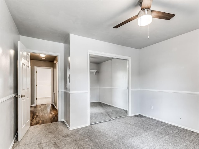 2044 Yorkshire Dr, Midwest City, OK 73130 - unfurnished bedroom with carpet flooring, a closet, and ceiling fan