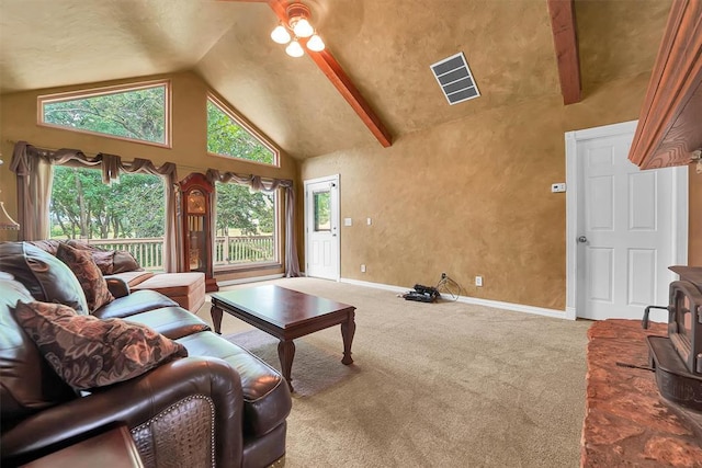 22117 E 1250th Rd, Rocky, OK 73661 - living area featuring high vaulted ceiling and carpet floors
