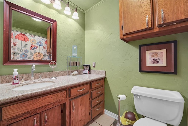 22117 E 1250th Rd, Rocky, OK 73661 - bathroom with vanity, crown molding, and tile patterned floors