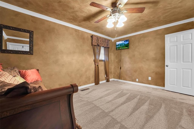 22117 E 1250th Rd, Rocky, OK 73661 - carpeted bedroom with ceiling fan and crown molding