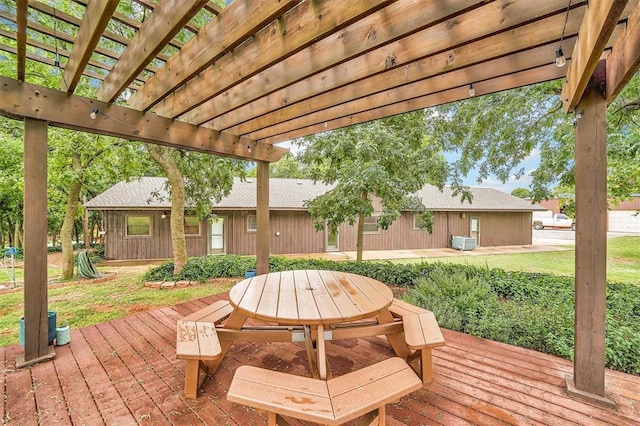 22117 E 1250th Rd, Rocky, OK 73661 - wooden terrace with a pergola and outdoor dining space