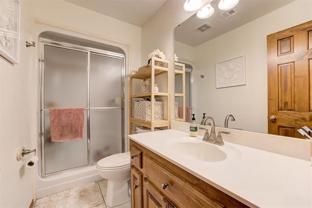11409 SW 109th St, Mustang, OK 73064 - bathroom with vanity, a stall shower, and tile patterned floors