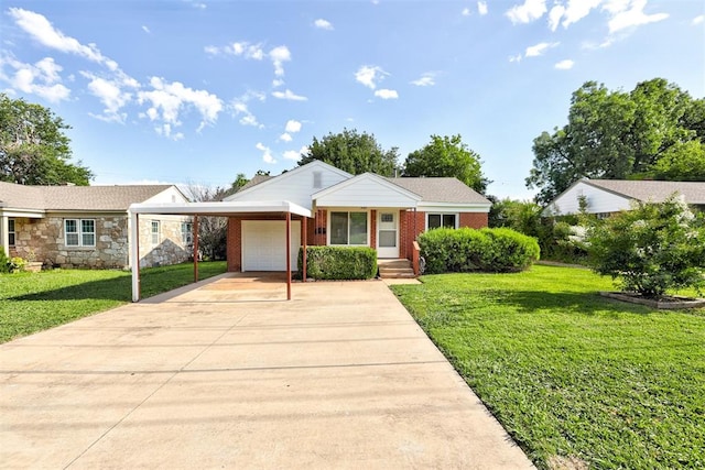 521 NW 50th St, Oklahoma City, OK 73118 - view of front of house with a garage, concrete driveway, a front yard, and brick siding