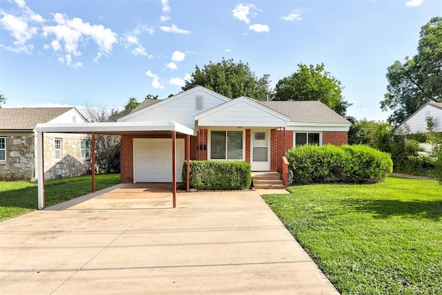 521 NW 50th St, Oklahoma City, OK 73118 - view of front of property with an attached garage, driveway, a carport, and a front lawn