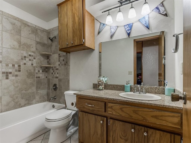 700 S Willowood Dr, Yukon, OK 73099 - bathroom featuring vanity,  shower combination, and tile patterned flooring