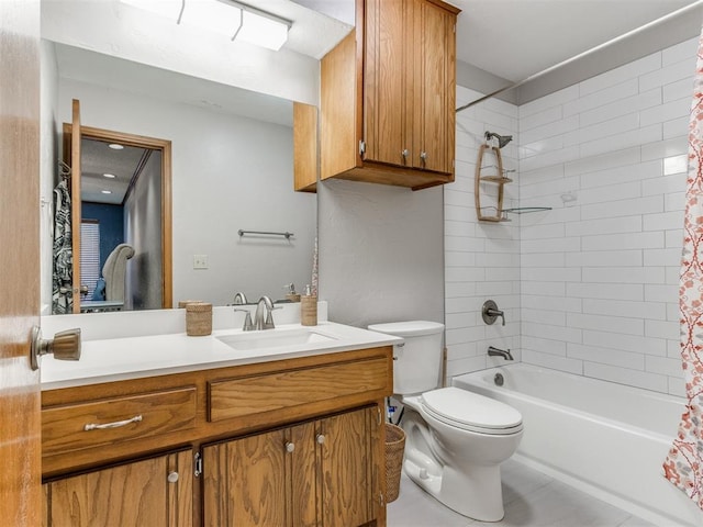700 S Willowood Dr, Yukon, OK 73099 - full bath featuring vanity, shower / bathtub combination with curtain, and tile patterned flooring