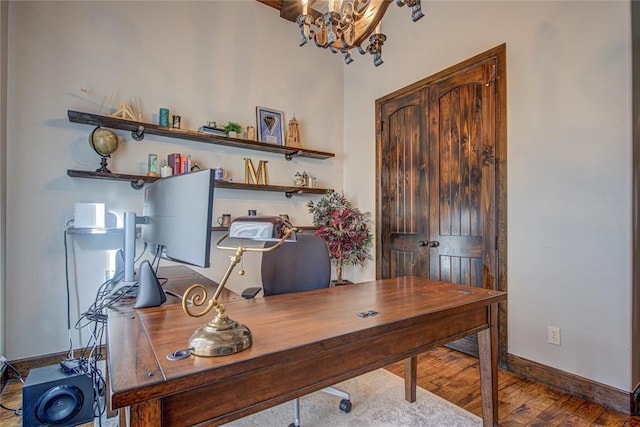 9020 NW 147th Ter, Yukon, OK 73099 - office featuring a chandelier and wood finished floors