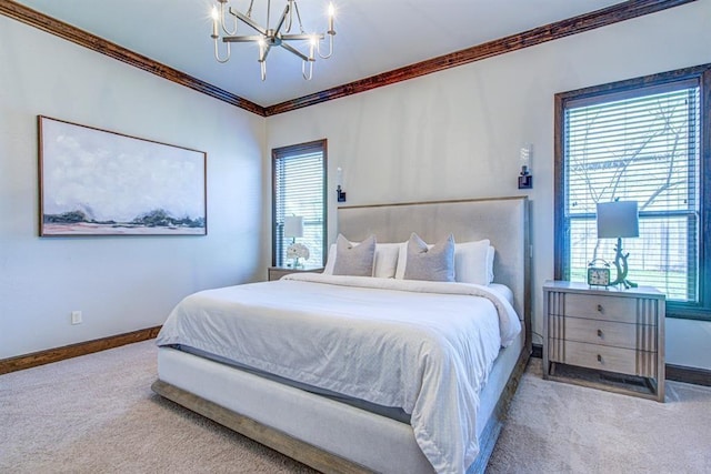 9020 NW 147th Ter, Yukon, OK 73099 - carpeted bedroom featuring ornamental molding and a chandelier