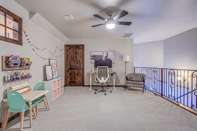 9020 NW 147th Ter, Yukon, OK 73099 - carpeted home office featuring a ceiling fan and baseboards
