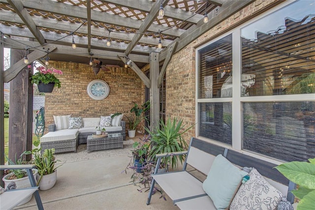 9020 NW 147th Ter, Yukon, OK 73099 - view of patio / terrace featuring an outdoor living space and a pergola