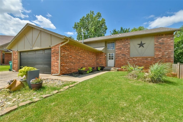8800 Stoneleigh Ct, Oklahoma City, OK 73132 - view of front of house with an attached garage, brick siding, and concrete driveway