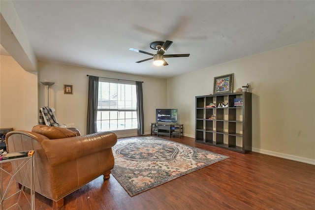 8800 Stoneleigh Ct, Oklahoma City, OK 73132 - living area with wood finished floors and ceiling fan