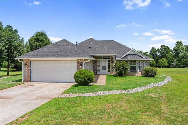 2719 NW 30th St, Newcastle, OK 73065 - view of front facade with a garage, a front lawn, driveway, a shingled roof, and brick siding