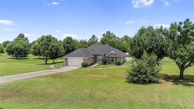 2719 NW 30th St, Newcastle, OK 73065 - view of front of home featuring an attached garage, driveway, a front lawn, and stone siding