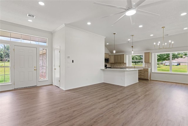 2719 NW 30th St, Newcastle, OK 73065 - entrance foyer with recessed lighting, light wood-style flooring, plenty of natural light, a ceiling fan, and crown molding