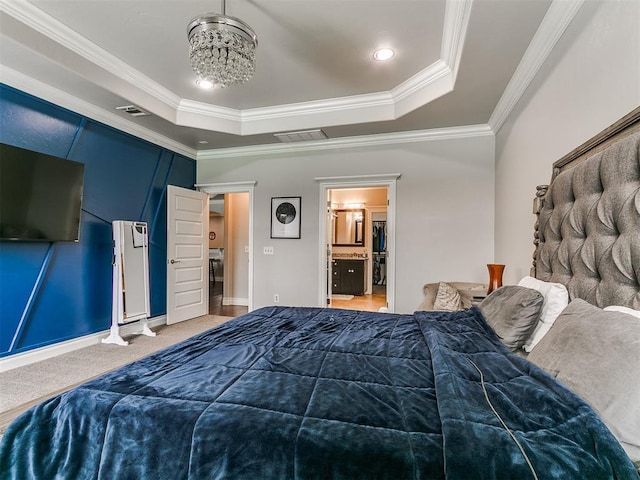 7032 NW 159th Pl, Edmond, OK 73013 - carpeted bedroom featuring a raised ceiling and ornamental molding