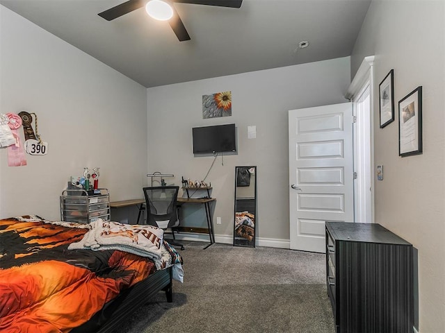 7032 NW 159th Pl, Edmond, OK 73013 - bedroom featuring dark colored carpet and a ceiling fan